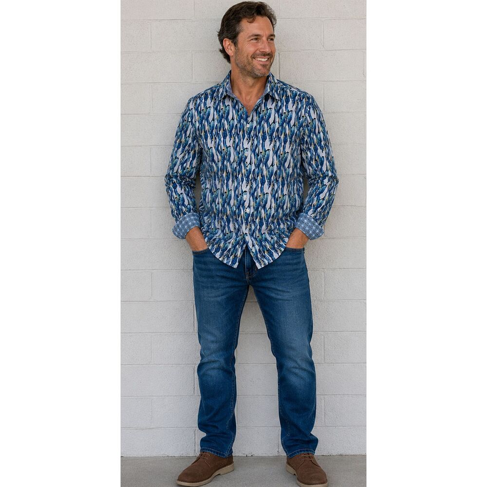 Robert Graham 2XL Colorful Fish Swim Upstream Cotton Long Sleeve Shirt Classic F